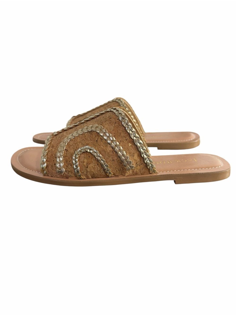 Jack Rogers Seagate Cork Braided Slide Sandals size 9.5M Platinum Metallic Trim - Picture 4 of 5